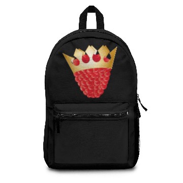 Discover juicy red raspberry with golden crown Backpacks