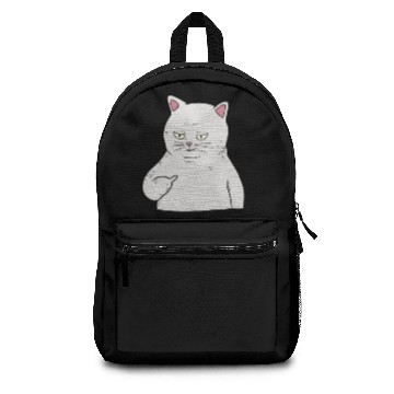 Discover Grumpy white Cat Holding Middle Finger Backpacks