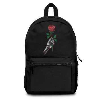 Discover skeleton hand holding red rose Backpacks