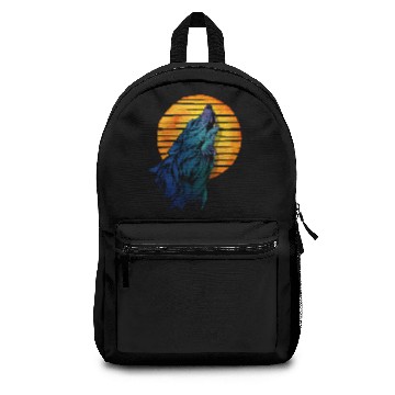 Discover Howling Wolf Retro Sunset Art Design Wolf Backpacks
