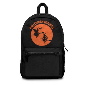 Discover Halloween Witches Orange on brooms Backpacks