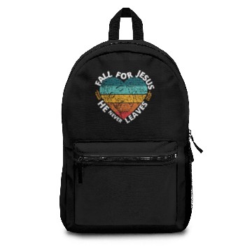 Discover Fall for Jesus he never Leaves (Sunset Heart) Backpacks