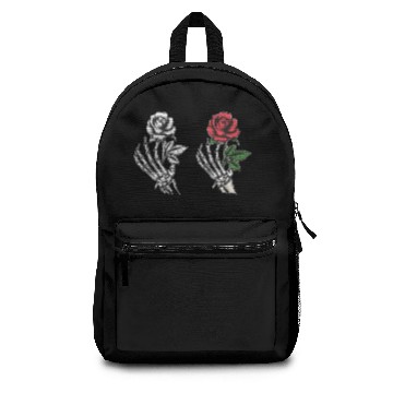 Discover Rose flower in human skeleton hand Backpacks