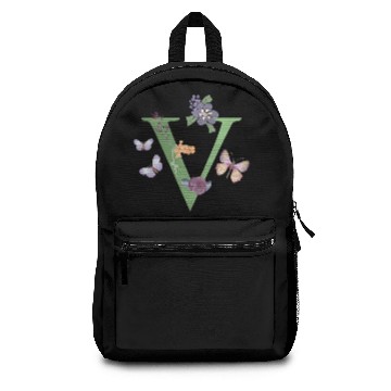Discover Initial Monogram Flowers Butterflies Letter V Backpacks