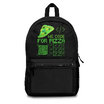 Discover we code for pizza funny programming meme Backpacks