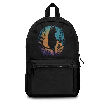 Discover Black cat in multicolored background Backpacks