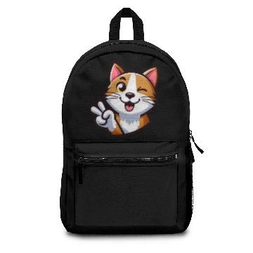 Discover Cheerful Cat Peace Cartoon Design 1 Backpacks