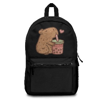 Discover Cute Capibara Drinking Bubble Tea Patch Backpacks