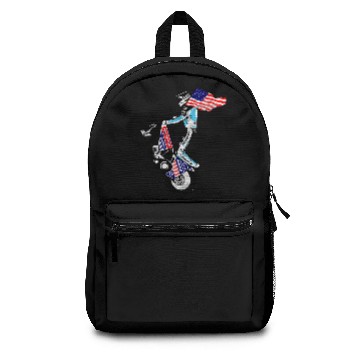 Discover Speedway driver with USA flag Backpacks