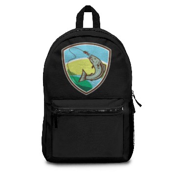 Discover Trout Biting Hook Lure Shield Retro Backpacks