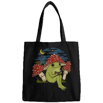 Discover Frog Mushroom Hat Reading Book Cottagecore Goblincore Bags