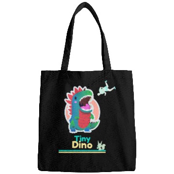 Discover Dino Tiny Dinosaur eating people fun graphic tee Bags