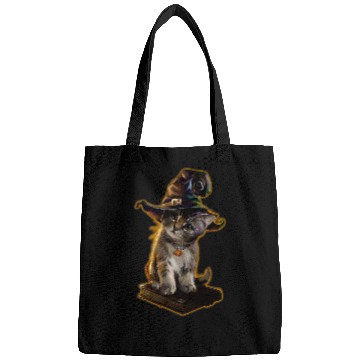 Discover Cute Cat Kitten Witch Halloween Spell Book Lover Bags