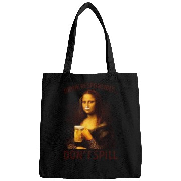 Discover Beer Drink Responsibly Dont Spill Funny Mona Lisa Drinking Beer25 Bags