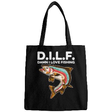 Discover Fishing DILF Damn I Love Fishing Funny Angling Saying Fishermen 104 Fisher Bags