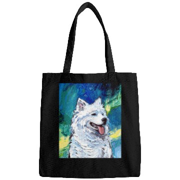 Discover Dog Samoyed Portrait and Northern Lights Dog Aurora Art by Aja Bags
