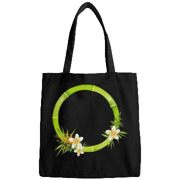 Discover Bamboo frame with leaves and exotic flowers Bags