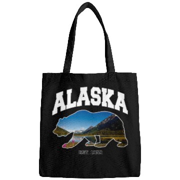 Discover Alaska Wilderness Bear Silhouette Graphic Design Bags