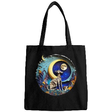 Discover Dog Grayhound Greyhound Dog in Space Full Moon Planets Stars Cute Art Bags
