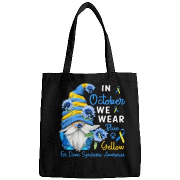 Discover Gnome In October We Wear Blue Yellow Down Syndromes Awareness Bags