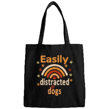Discover Funny Retro Easily Distracted By Dogs Rainbow Paw Prints Bags