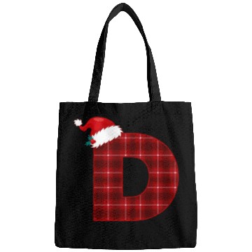 Discover Christmas Plaid Initial Letter D Monogram Santa Hat Graphic Bags
