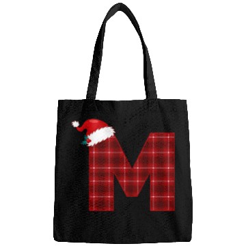 Discover Christmas Plaid Initial Letter M Monogram Santa Hat Graphic Bags