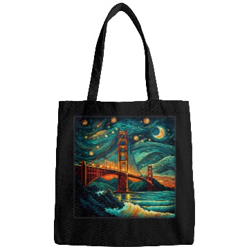 Discover Surrealism Starry Night Golden Gate Bridge Bags