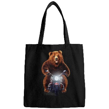 Discover Funny Bear Biker Grizzly Bear Riding Motorcycle Cute Bears Bags