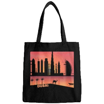 Discover Cool Dubai UAE Cityscape Camel Graphic Art Illustration Bags