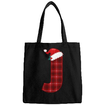 Discover Christmas Plaid Initial Letter J Monogram Santa Hat Graphic Bags