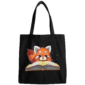 Discover Reading Book Cute Red Panda Reading a Book Lover Bookworm Love Reader Bags