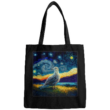 Discover Seagull Lover Surrealism Starry Night Seagull Bags