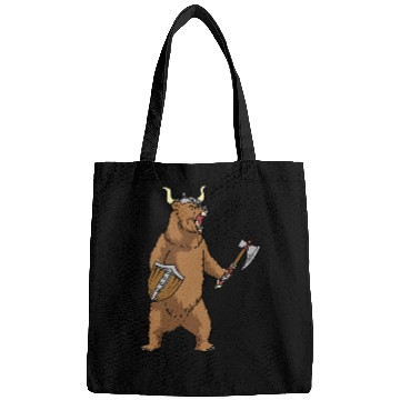 Discover Funny Bear Warrior Viking Bear Valhalla Nordic Bear Fighter Cute Bears Bags