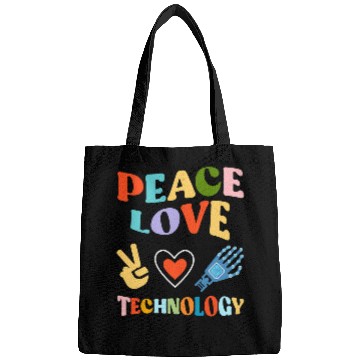 Discover Peace Love Technology Retro Groovy Computer School Teacher Bags