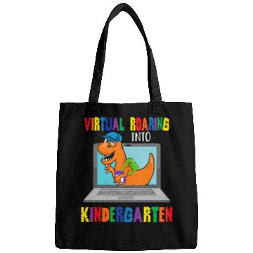 Discover Virtual roaring into kindergarten funny dinosaur student kid Bags