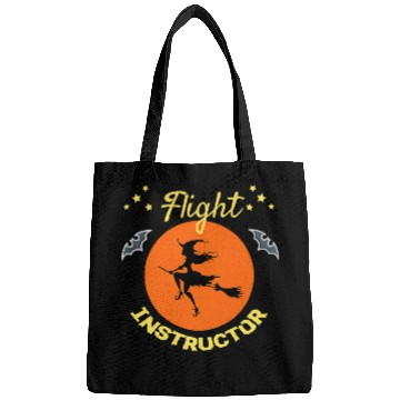 Discover Flight Instructor witch broom bats pilot funny halloween Bags