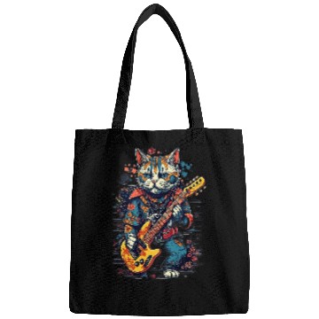 Discover Funny Guitar Electric Guitar Rock Music Maneki Neko Cat Bags