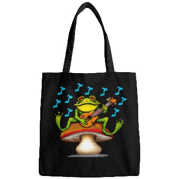 Discover Funny Banjo Frog Lovers Cute Green Frog Playing Banjo on Mushroom Fungi Bags
