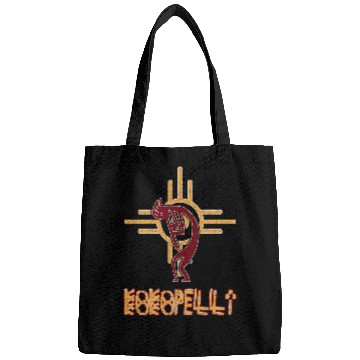 Discover Funny Flute Native American Kokopelli Flute Player Sun Symbol Bags