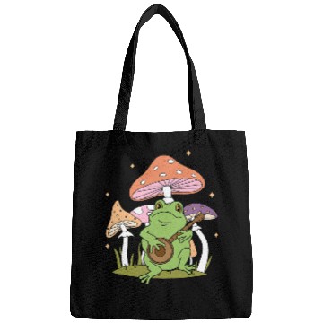 Discover Funny Banjo Frog Playing Banjo Aesthetic Cottagecore Mushroom Bags