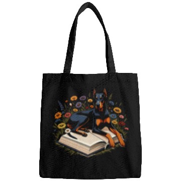Discover Doberman Pet Reader Doberman Dog Puppy Lover Reading Book Floral Bags