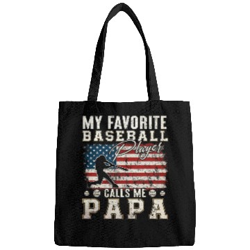 Discover Sport Baseball My Favorite Baseball Player Calls Me Papa American Flag Bags
