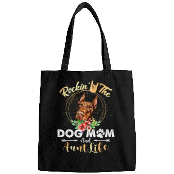 Discover Doberman Pet Rockin The Dog Mom Aunt Life Doberman Pinscher Womens Funny 1 Bags
