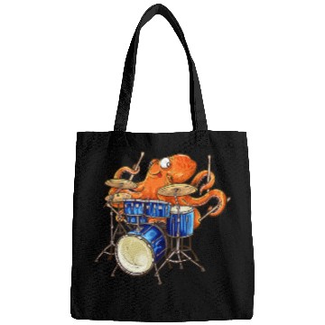 Discover Funny Drummer Octopuss Playing Drums Rock Band Music Cuttlefish Kraken Bags