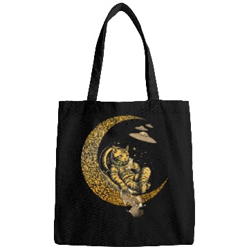 Discover Lunar Cat Astronaut Space Explorer Alien Crash Site Bags