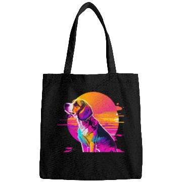 Discover Beagle Pet Synthwave 80s Retrowave Aesthetic Bags