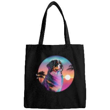 Discover Bernese Mountain Pet Synthwave 80s Retrowave Aesthetic Bags