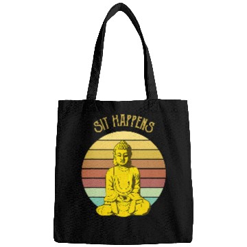 Discover Funny Buddhist Buddha Monk Peaceful Meditation Sit Happens Bags