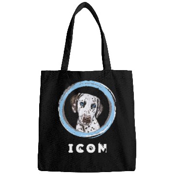 Discover Dalmatian Pet Face With Funny Icon Caption Bags
